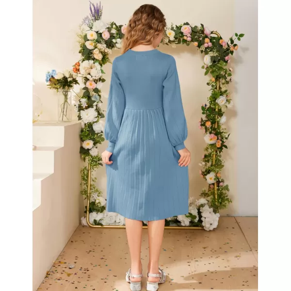 GRACE KARIN Girls Sweater Dress Long Sleeve Pleated ALine Fall Dress 514YDusty Blue