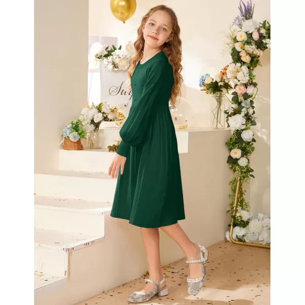 GRACE KARIN Girls Sweater Dress Long Sleeve Pleated ALine Fall Dress 514YGreen