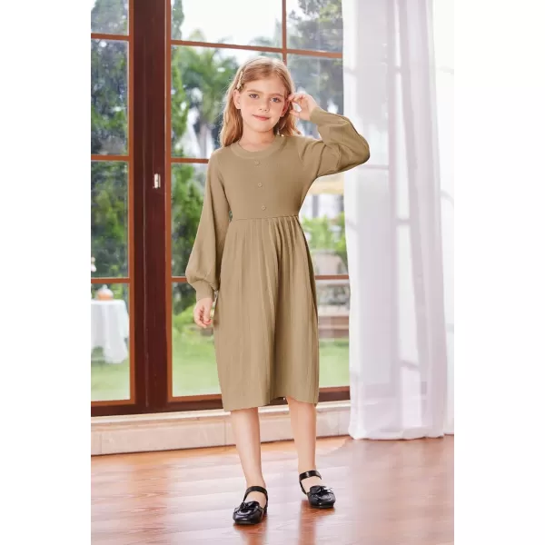 GRACE KARIN Girls Sweater Dress Long Sleeve Pleated ALine Fall Dress 514YKhaki