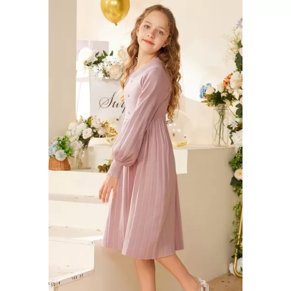 GRACE KARIN Girls Sweater Dress Long Sleeve Pleated ALine Fall Dress 514YLight Pink