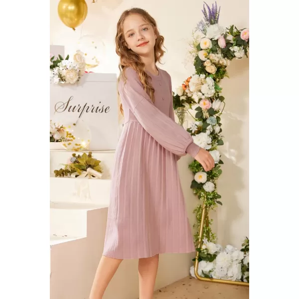 GRACE KARIN Girls Sweater Dress Long Sleeve Pleated ALine Fall Dress 514YLight Pink