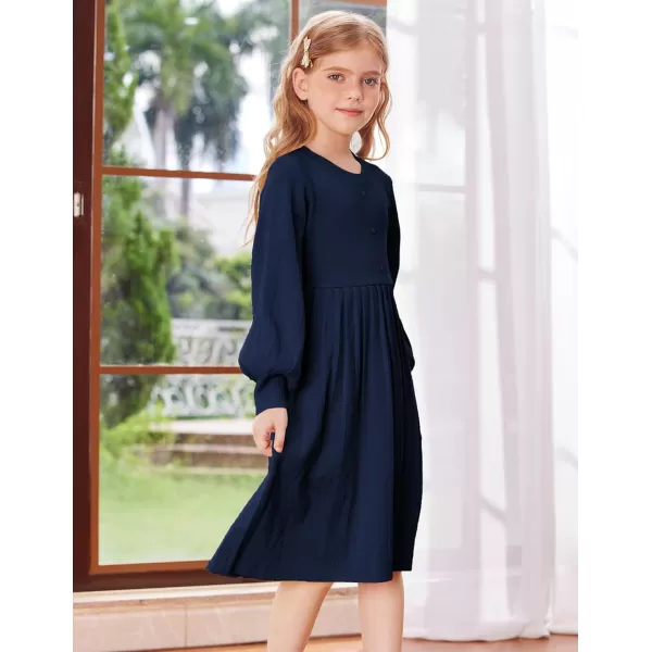 GRACE KARIN Girls Sweater Dress Long Sleeve Pleated ALine Fall Dress 514YNavy Blue