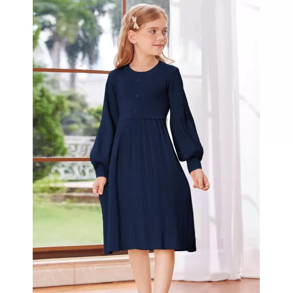 GRACE KARIN Girls Sweater Dress Long Sleeve Pleated ALine Fall Dress 514YNavy Blue