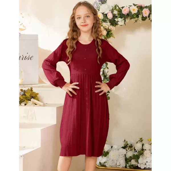 GRACE KARIN Girls Sweater Dress Long Sleeve Pleated ALine Fall Dress 514YRed