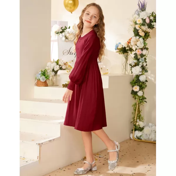 GRACE KARIN Girls Sweater Dress Long Sleeve Pleated ALine Fall Dress 514YRed