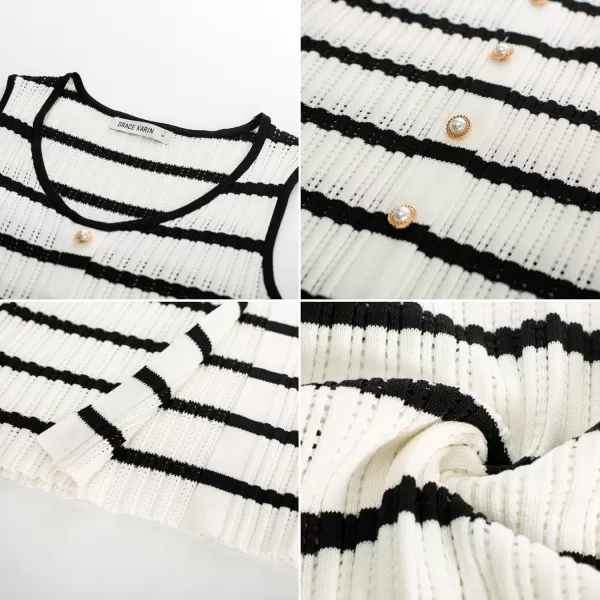 GRACE KARIN Womens 2024 Summer Striped Dress Sleeveless Knitted Midi Bodycon Dresses Tank Ribbed Sweater Beach DressWhite Black Stripe