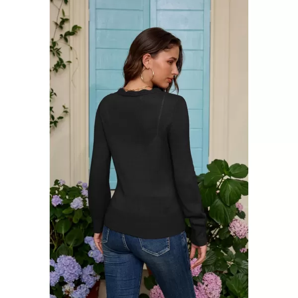 GRACE KARIN Womens Knitted Cardigan Sweater Long Sleeve Button Down Lightweight Hollow Out Soft Open FrontBlack Long Sleeve