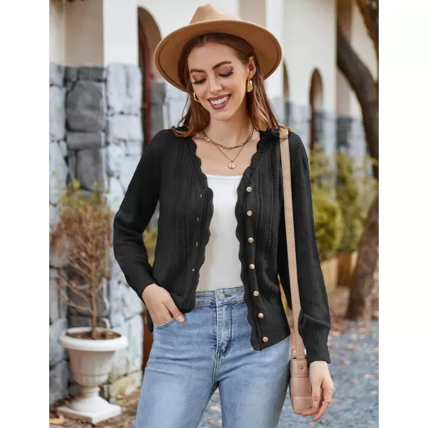 GRACE KARIN Womens Knitted Cardigan Sweater Long Sleeve Button Down Lightweight Hollow Out Soft Open FrontBlack Long Sleeve