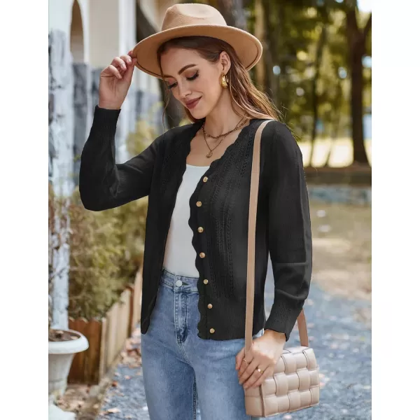 GRACE KARIN Womens Knitted Cardigan Sweater Long Sleeve Button Down Lightweight Hollow Out Soft Open FrontBlack Long Sleeve
