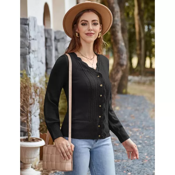 GRACE KARIN Womens Knitted Cardigan Sweater Long Sleeve Button Down Lightweight Hollow Out Soft Open FrontBlack Long Sleeve
