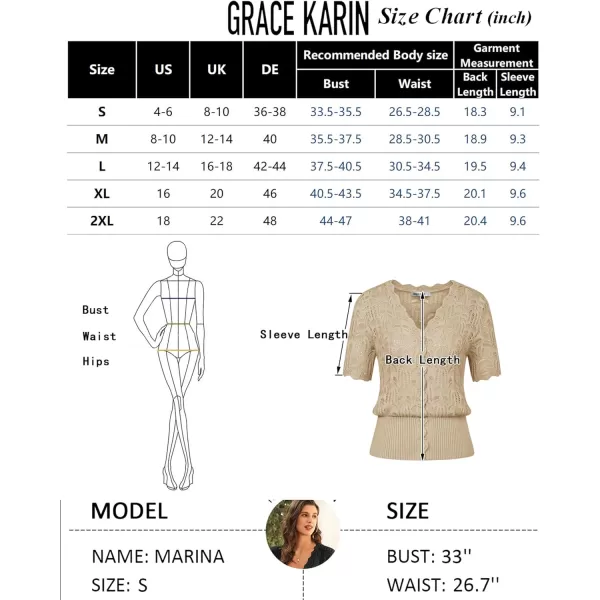 GRACE KARIN Womens Summer Short Sleeve Lightweight Cardigan V Neck Hollow Out Sweater 2024 Trendy Button Down Knit TopsApricot