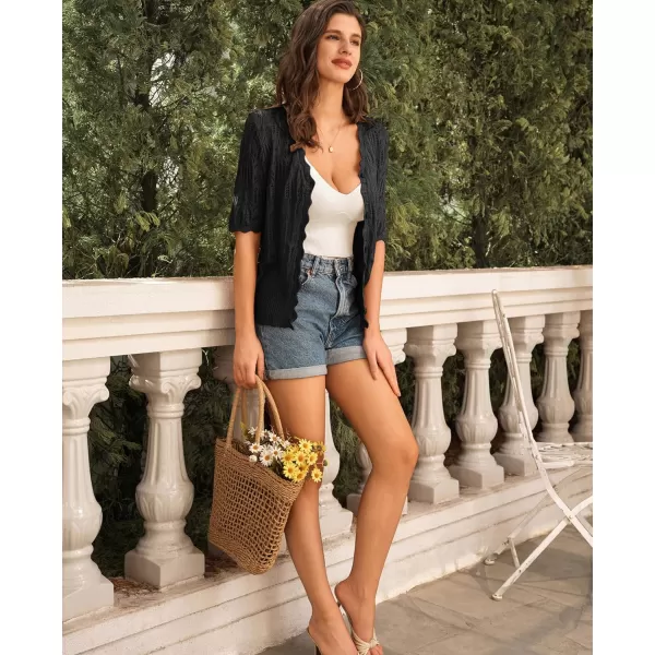 GRACE KARIN Womens Summer Short Sleeve Lightweight Cardigan V Neck Hollow Out Sweater 2024 Trendy Button Down Knit TopsBlack
