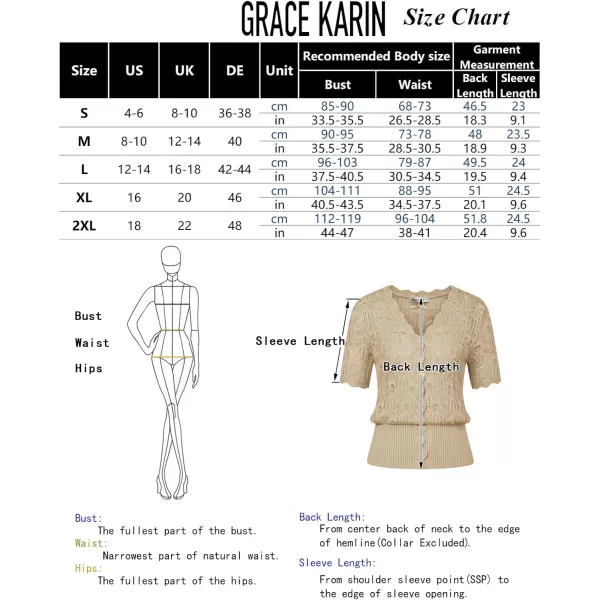 GRACE KARIN Womens Summer Short Sleeve Lightweight Cardigan V Neck Hollow Out Sweater 2024 Trendy Button Down Knit TopsIvory White