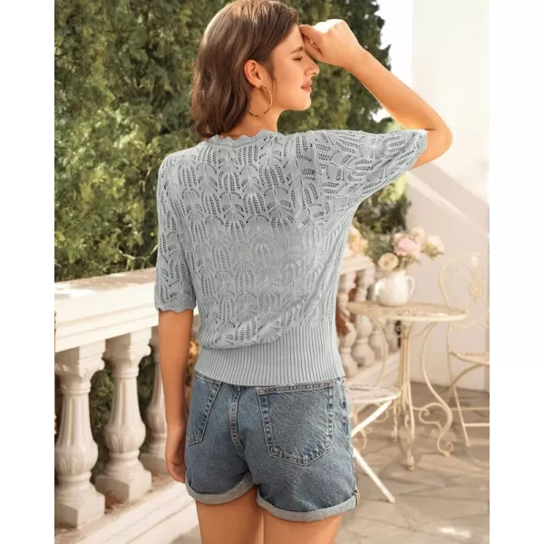 GRACE KARIN Womens Summer Short Sleeve Lightweight Cardigan V Neck Hollow Out Sweater 2024 Trendy Button Down Knit TopsLight Grey