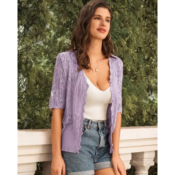 GRACE KARIN Womens Summer Short Sleeve Lightweight Cardigan V Neck Hollow Out Sweater 2024 Trendy Button Down Knit TopsPurple