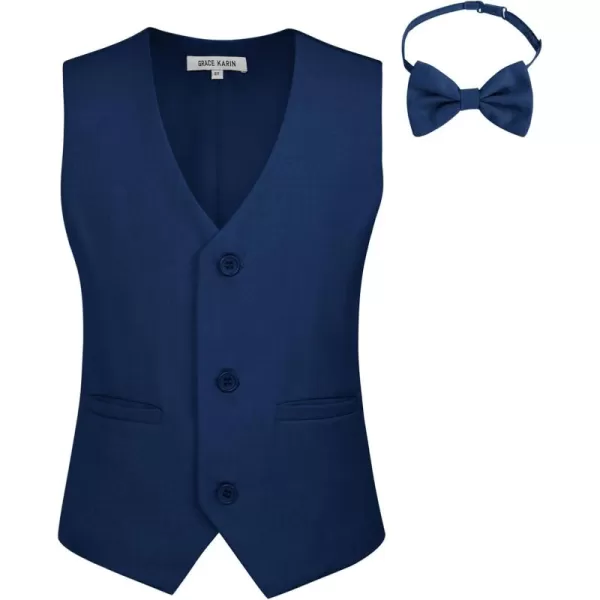 GRACE KARIN Boys 3 Button Formal Suit Vest with TieBlue