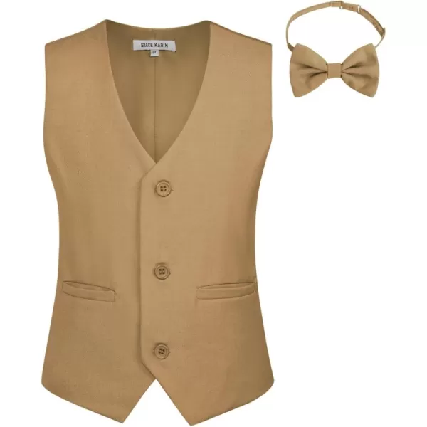 GRACE KARIN Boys 3 Button Formal Suit Vest with TieBrown