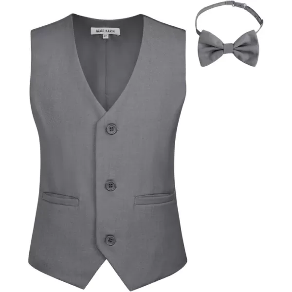 GRACE KARIN Boys 3 Button Formal Suit Vest with TieLight Grey