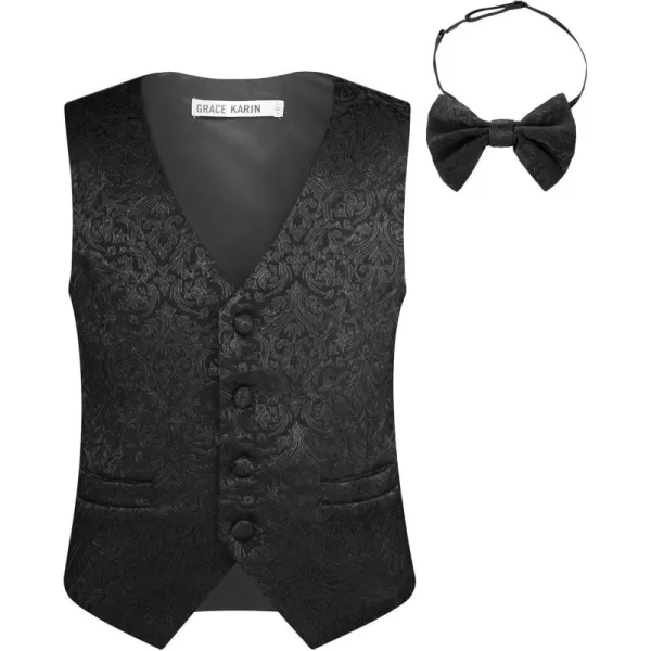 GRACE KARIN Boys Formal Suit Vest 4 Button 2 Piece Tuxedo Dress Vest with Bow Tie 512YBlack