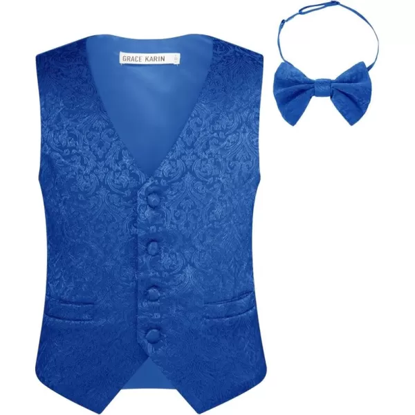 GRACE KARIN Boys Formal Suit Vest 4 Button 2 Piece Tuxedo Dress Vest with Bow Tie 512YBlue