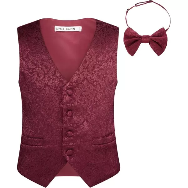 GRACE KARIN Boys Formal Suit Vest 4 Button 2 Piece Tuxedo Dress Vest with Bow Tie 512YWine Red