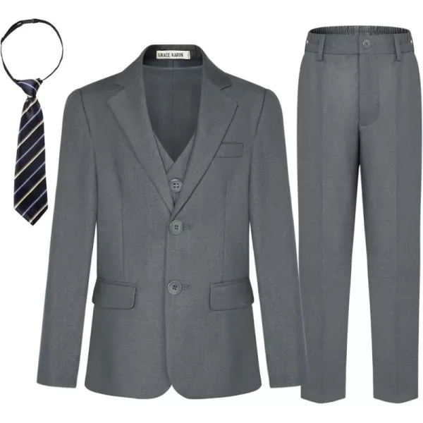 GRACE KARIN Boys Suits 4 Piece Formal Slim Fit Dresswear Suit Set with Elastic Waistband for 614YLight Grey