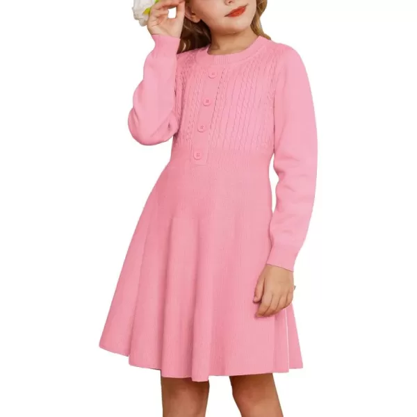 GRACE KARIN Girl Dress Long Sleeve Sweater Ruffle Button Front Knit Casual Fall Winter Dresses for Girls 512Peach Pink
