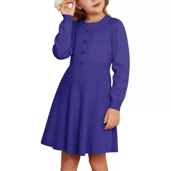 GRACE KARIN Girl Dress Long Sleeve Sweater Ruffle Button Front Knit Casual Fall Winter Dresses for Girls 512Purple Blue