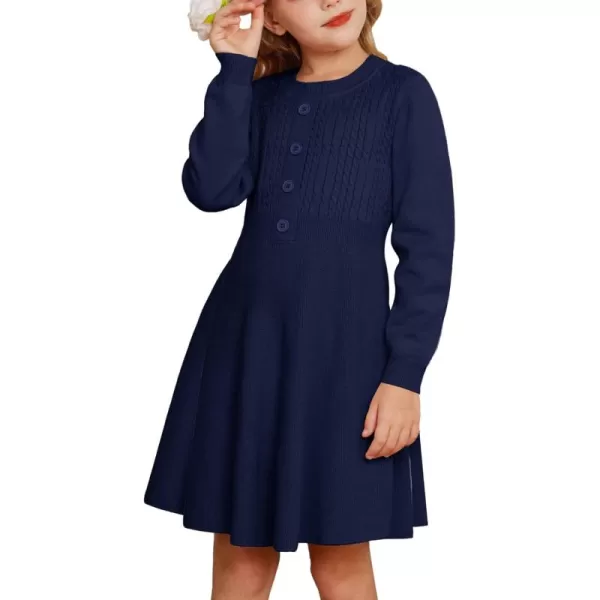 GRACE KARIN Girl Dress Long Sleeve Sweater Ruffle Button Front Knit Casual Fall Winter Dresses for Girls 512Royal Blue