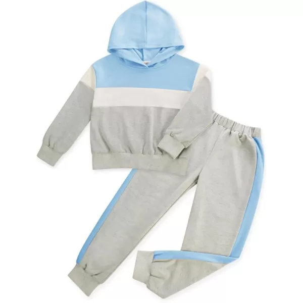 GRACE KARIN Girls 2 Piece Outfits Girls Drop Shoulder Hoodies Contrasting Colors Long Sleeve Sweatshirts and Sweatpants 512YBlue