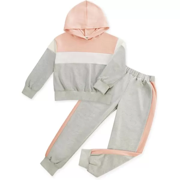 GRACE KARIN Girls 2 Piece Outfits Girls Drop Shoulder Hoodies Contrasting Colors Long Sleeve Sweatshirts and Sweatpants 512YPink