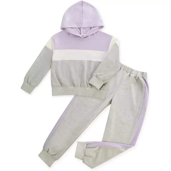 GRACE KARIN Girls 2 Piece Outfits Girls Drop Shoulder Hoodies Contrasting Colors Long Sleeve Sweatshirts and Sweatpants 512YPurple