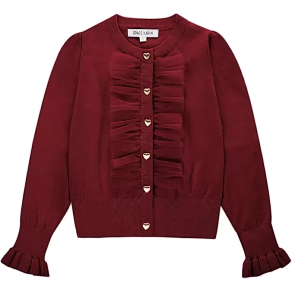 GRACE KARIN Girls Cardigan Button Up Knit Mesh Ruffle Uniform Sweater Size 512Burgundy