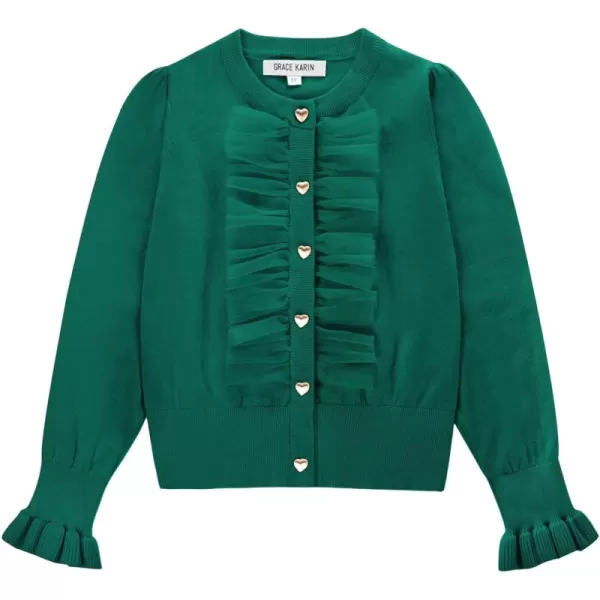 GRACE KARIN Girls Cardigan Button Up Knit Mesh Ruffle Uniform Sweater Size 512Dark Green