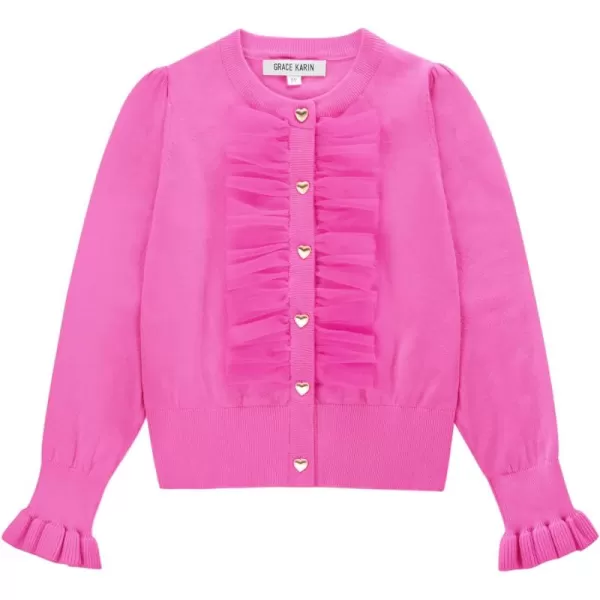 GRACE KARIN Girls Cardigan Button Up Knit Mesh Ruffle Uniform Sweater Size 512Hot Pink