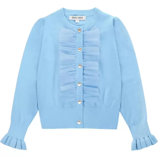 GRACE KARIN Girls Cardigan Button Up Knit Mesh Ruffle Uniform Sweater Size 512Light Blue