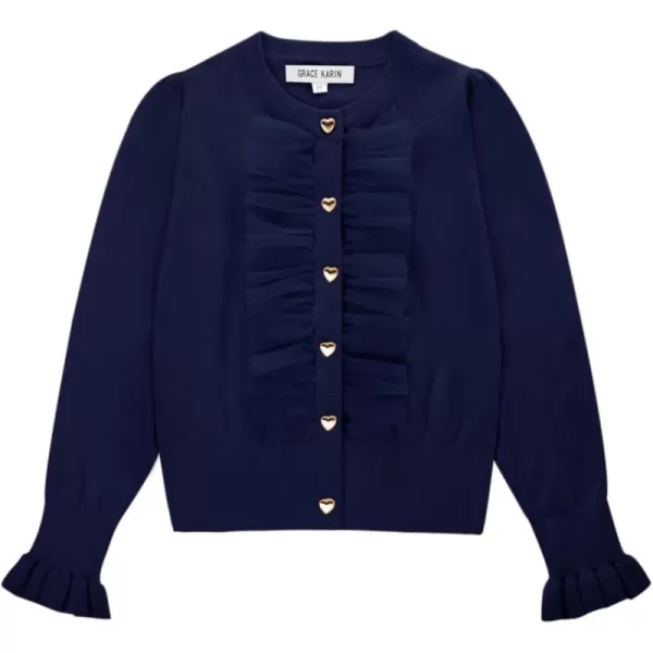 GRACE KARIN Girls Cardigan Button Up Knit Mesh Ruffle Uniform Sweater Size 512Navy Blue