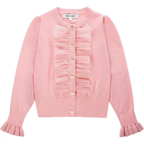 GRACE KARIN Girls Cardigan Button Up Knit Mesh Ruffle Uniform Sweater Size 512Pink