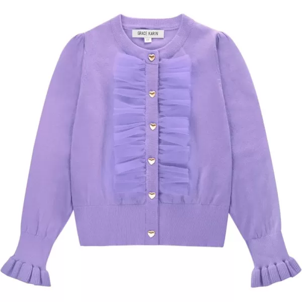 GRACE KARIN Girls Cardigan Button Up Knit Mesh Ruffle Uniform Sweater Size 512Purple