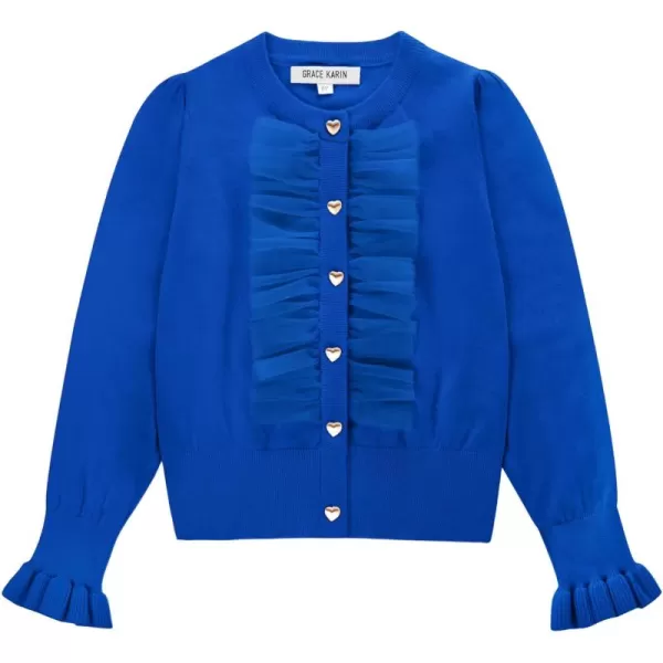 GRACE KARIN Girls Cardigan Button Up Knit Mesh Ruffle Uniform Sweater Size 512Royal Blue