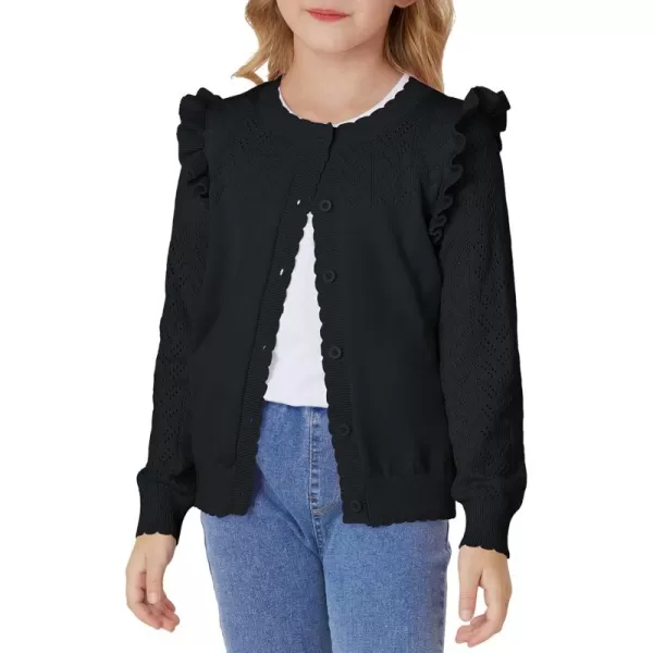 GRACE KARIN Girls Cardigan Cable Knit Sweater Long Sleeve Open Front Button Light Weight Solid Crochet Shrug 512Black