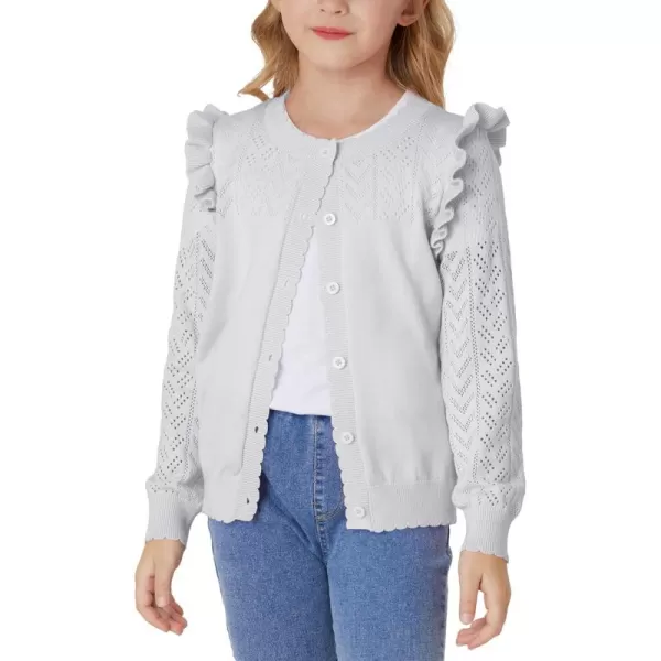 GRACE KARIN Girls Cardigan Cable Knit Sweater Long Sleeve Open Front Button Light Weight Solid Crochet Shrug 512Bright White