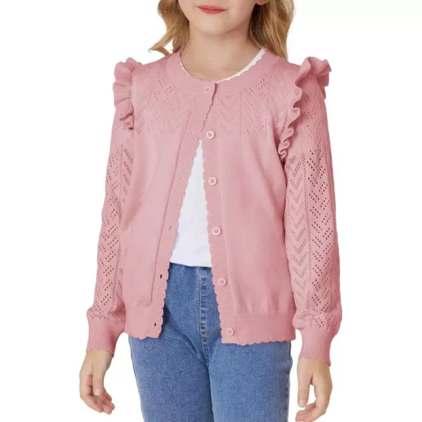 GRACE KARIN Girls Cardigan Cable Knit Sweater Long Sleeve Open Front Button Light Weight Solid Crochet Shrug 512Dark Pink