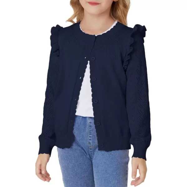 GRACE KARIN Girls Cardigan Cable Knit Sweater Long Sleeve Open Front Button Light Weight Solid Crochet Shrug 512Navy Blue