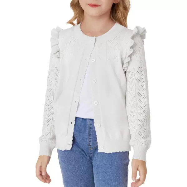 GRACE KARIN Girls Cardigan Cable Knit Sweater Long Sleeve Open Front Button Light Weight Solid Crochet Shrug 512White