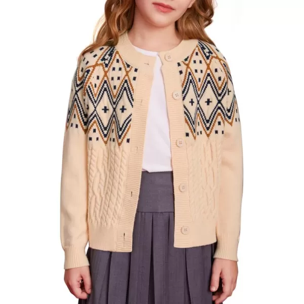 GRACE KARIN Girls Cardigan Sweater Long Sleeve Button Closure Boho Knitted Sweater 512YIvory