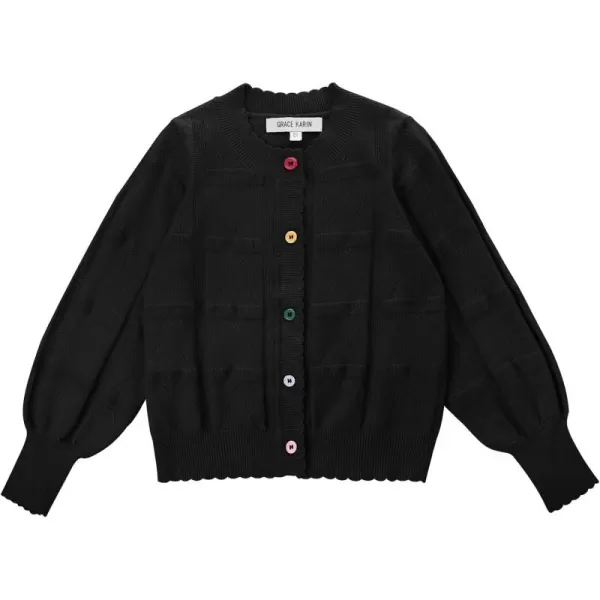 GRACE KARIN Girls Cardigan Sweater Long Sleeve School Uniform Knit Cardigan Button Cable Clousure Sweater Size 512Black