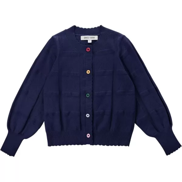 GRACE KARIN Girls Cardigan Sweater Long Sleeve School Uniform Knit Cardigan Button Cable Clousure Sweater Size 512Dark Blue