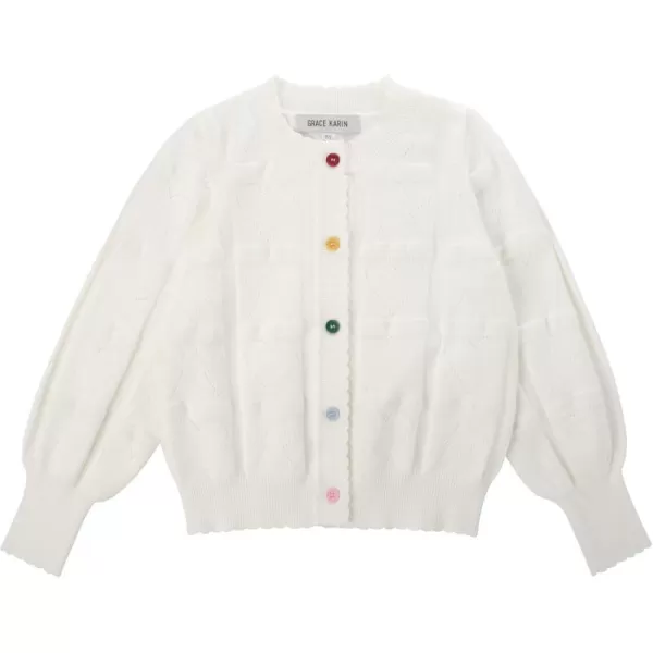 GRACE KARIN Girls Cardigan Sweater Long Sleeve School Uniform Knit Cardigan Button Cable Clousure Sweater Size 512Ivory White