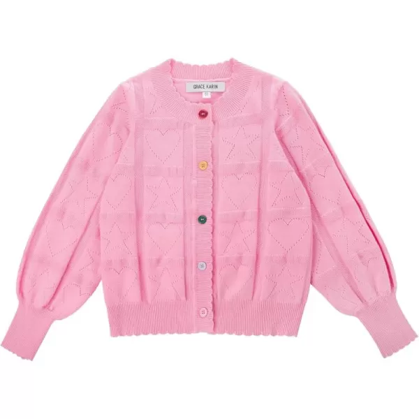 GRACE KARIN Girls Cardigan Sweater Long Sleeve School Uniform Knit Cardigan Button Cable Clousure Sweater Size 512Light Pink